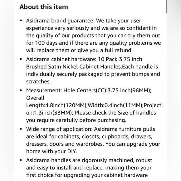 Asidrama 10-Pack Drawer/Door Pulls Brushed Satin Nickel 3.75”(96mm), NIP - Picture 10 of 13